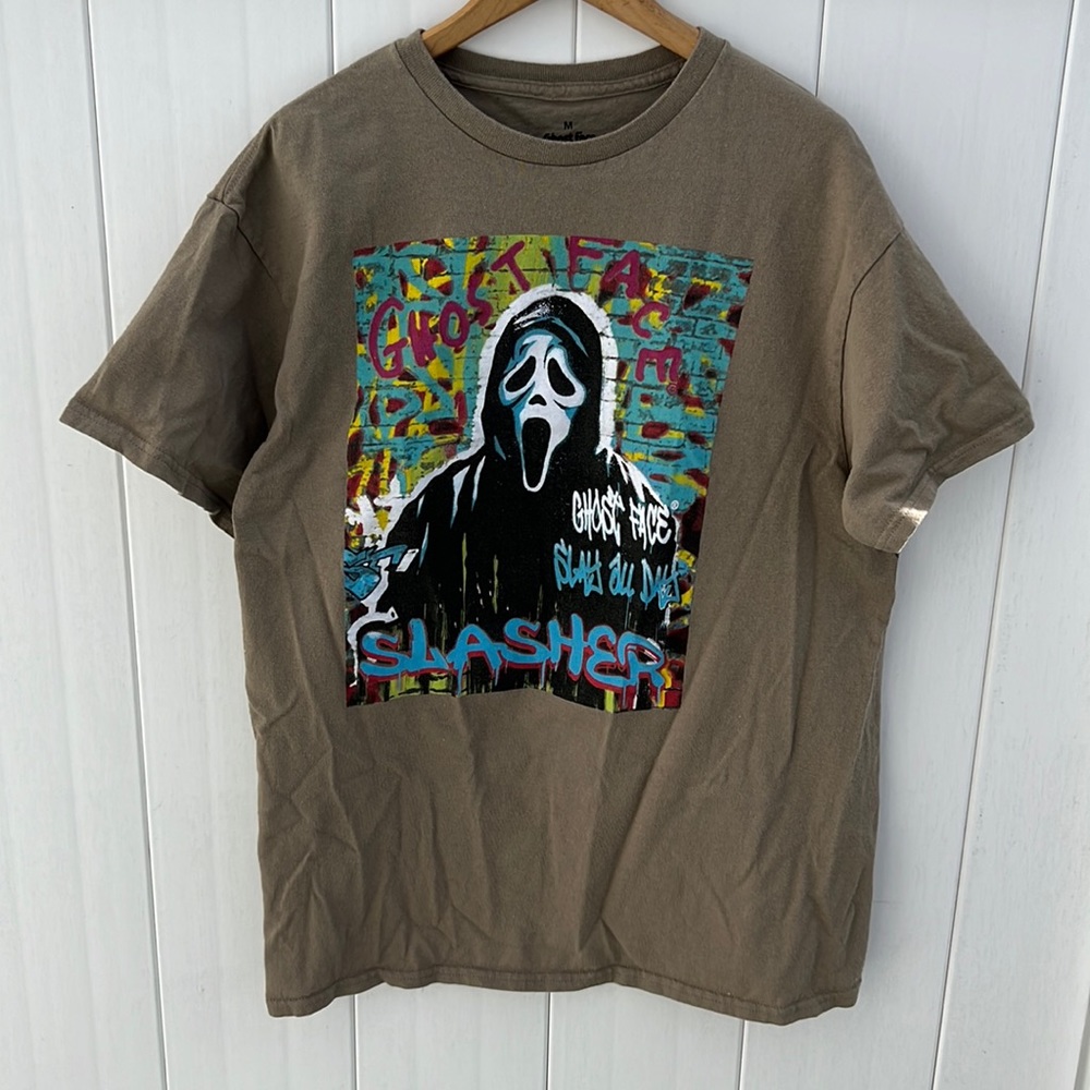 Ghost Face Icons of Halloween tshirt tan scream shirt size Medium horror tee